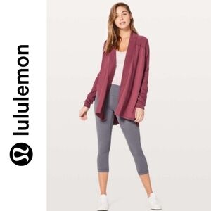 Lululemon Blissful Zen Merino Wool Cardigan -Side Slit Sweater-So Merlot -Size 6